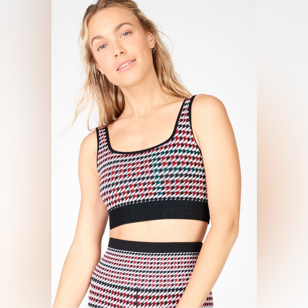 Fabletics Camryn Houndstooth Seamless Bra - Red/Green/Black - XS